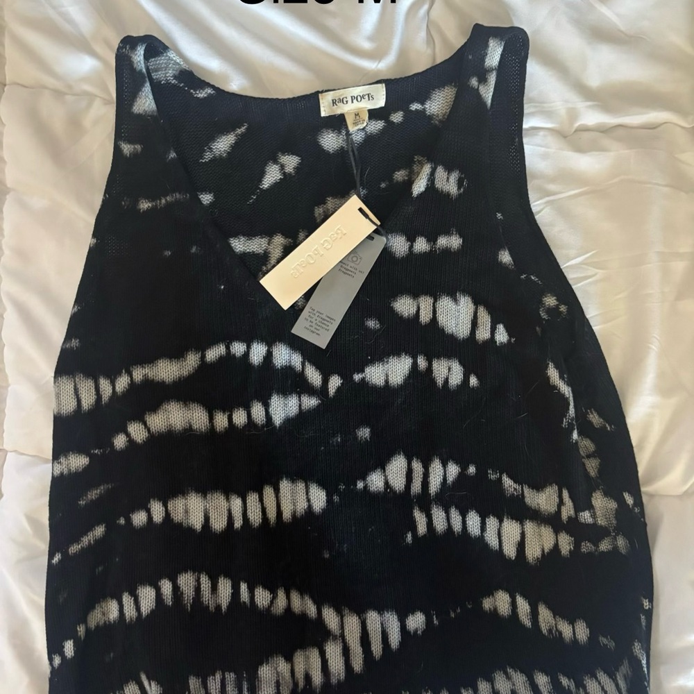 Rag Poets Black & White Tie-Dye V-Neck Tank